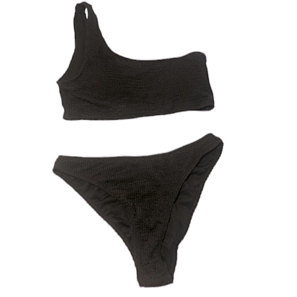 One shoulder ribbed high waisted bikini